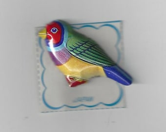 Vintage Japan Lithograph Bird Tin Pin, 1960s