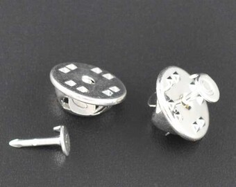 6pcs / 100pcs Silver Tie Tack Blanks - Wholesale Tie Tac Brooch Lapel Pin Findings - Clutch Back 5mm Glue Pad Base Scatter Pin
