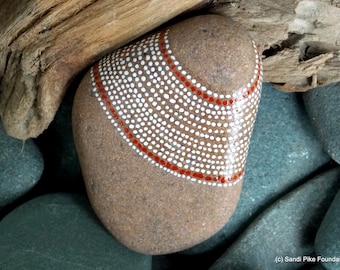 cinnamon and pearls / painted rocks / painted stones / paperweights / gifts for him / desk top art / rock art / dots on stone / sea stones