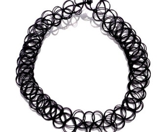 Plain Black/White/Rainbow Tattoo Choker Necklace 80s 90s Choker Soft Grunge Double Strand Stretchy Goth