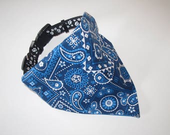 Blue Dog Bandana, No-Tie, Slip Over Collar, Blue Classic Bandana Print