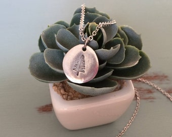 Hand Stamped Evergreen Tree Necklace