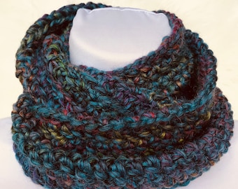 Colorful Infinity Scarf, cowl, loop scarf, circle scarf, eternity scarf, crochet infinity scarf, knit cowl
