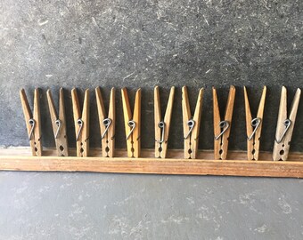 Vintage Aged wood Clothespins, 10, Spring, Clip, wooden, lot