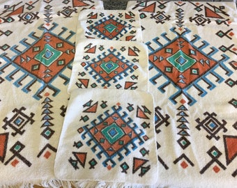 Vintage Cannon Southwest Aztec Pattern Towels- Two Bath, Three Washcloths- Aztec towels, Southwest bath towel, Cannon bath towels, western