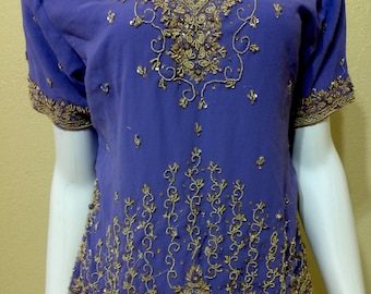Vintage purple&silver thread embroidered saree blouse boho crop top beaded Indian hippie blouse saree top indian blouse hippie top blouse S