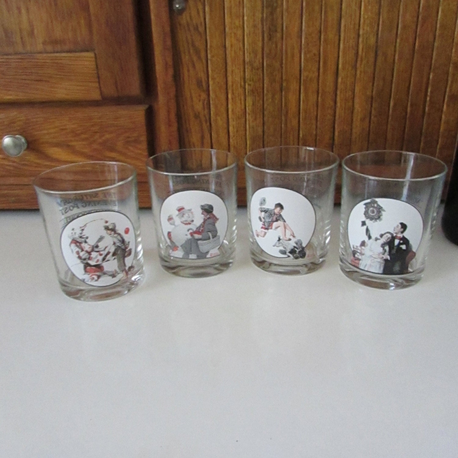 Norman Rockwell Saturday Evening Post Glasses Set of 4