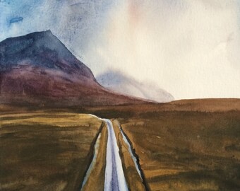 Scotland landscape, Glen Etive, Scottish landscape, Watercolor painting, Scottish mountains, Scottish highlands, Scottish watercolor