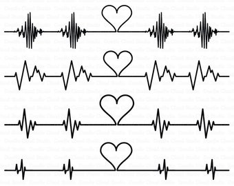 Cardio Heart SVG, Heartbeat SVG files for Silhouette Cameo and Cricut. Cardiogram heart beat cutting files. Heart beat clipart PNG included
