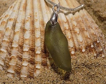 Olive green sea glass pendant