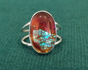 Sterling Silver and Dichroic Glass Cabochon Ring