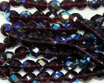 Vintage Plum Purple AB Iridescent Faceted Glass Beads