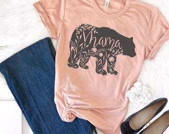 Mama Bear Shirt, Mama Bear TShirt, Floral Mama Bear Shirt, Pregnancy Reveal Shirts, Mom Shirt, Mother's Day Shirt, Baby Shower Gifts for Mom