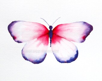 red and violet butterfly archival print of original watercolor painting