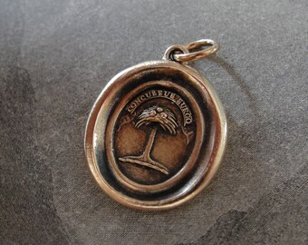 Wax Seal Pendant Palm Tree - antique wax seal jewelry charm When Struck I Rise Latin motto crest by RQP Studio