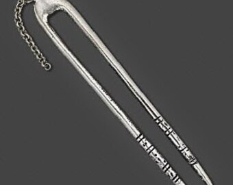 Silver Hair Stick, Hair Fork with Chain, 4-3/4 inch, 1 each, D472