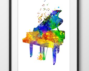 Piano Print, Piano Watercolor Print, Music Wall Art, Music Poster, Music Instrument Poster, Piano Art (A0328)