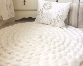 Bedroom Rug, Neutral Rug, Giant Knit Rug, Crochet Rug, White Rug.