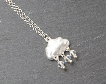 Cloud rain necklace, rain necklace, silver cloud necklace, Sterling silver chain, raindrop necklace, cloud jewelry, rain jewelry