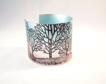 Winter tree anodised aluminium cuff bracelet bangle anodized Christmas Birthday gift nature modern