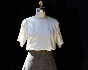 Vintage Ivory Pure Silk Short Sleeve Blouse