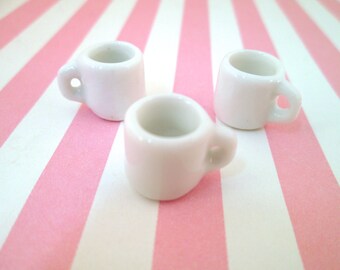 White Porcelain Coffee Cup Charms, miniature teacups #192