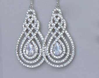 ON SALE Crystal Chandelier Earrings, Pavè Earrings, Crystal Bridal Earrings, Bridal Jewelry, Crystal Wedding Jewelry, SWIRL Silver