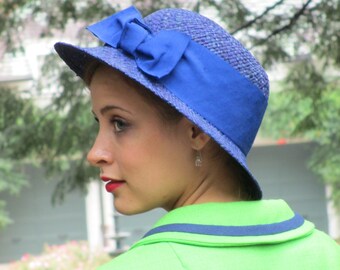Vintage Blue Saks Fifth Avenue Straw Hat