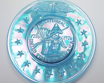 Vintage-Collectible-1976 Commemorative Plate-Blue-Glass-Home Decor-Unique-Gift-Birthday-Birthday Gift-Anniversary Gift-Housewarming Gift