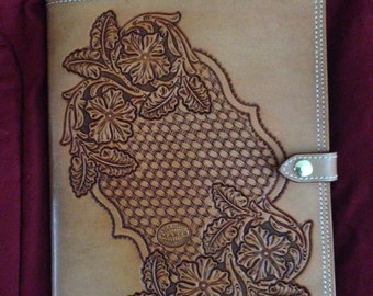 Hand tooled leather portfolio/notebook