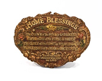 VINTAGE: Old Home Blessing Plaque - Godliness, Beauty, Order, Glory, Blessings, Home, Contentment - SKU 22-A-00011408
