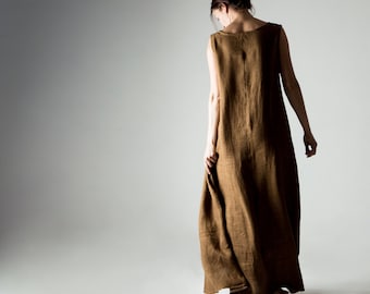 Linen tunic, Maxi dress, Linen dress, Boho dress, Bohemian dress, Tunic dress, Brown dress, Summer dress, Plus size dress, Womens clothing,