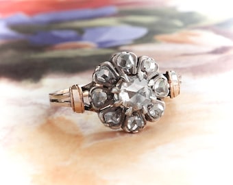 Antique Rose Cut Diamond Ring Circa 1900's .52ct t.w. Wedding Anniversary Engagement Ring 18k Rose Gold Sterling Silver