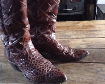 Fabulous Vintage Snakeskin & Leather Cowboy Boots, SIZE 4.5 1970's