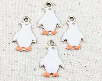 4 penguin charms gold and white enamel , 16mm to 24mm #CH 188