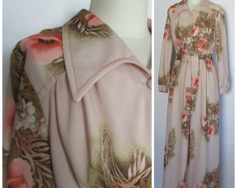 1970s Floral Maxi Dress with Waist Tie