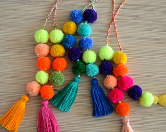 Pom pom bag charm Tassel bag charm Neon pink tassel bag charm Bag accessories Boho accessories Handbag charm Pom pom purse charm