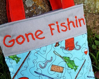 Boy's Fishing Tote, Monogrammed Toddler Tote Bag, Boys Bag, Preschool Bag, Toy Bag, Toddler Overnight Bag, Ring Bearer Gift