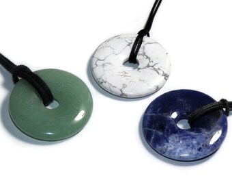 Sodalite, magnesite, aventurine (donut) on cotton cord (necklace)