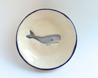 Whale Dipping Dish, Whale Tapas Plate, Whale Dish, Round Whale Dish, Nautical Beach Decor, Nautical Ring Dish, Tea Bag Holder, Small Whale