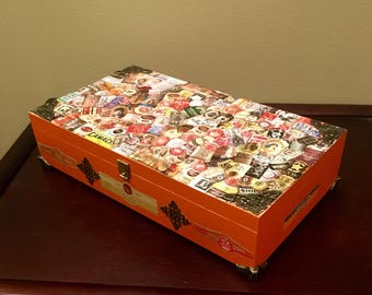 Upcycled Altered Orange Cigar Trinket Box
