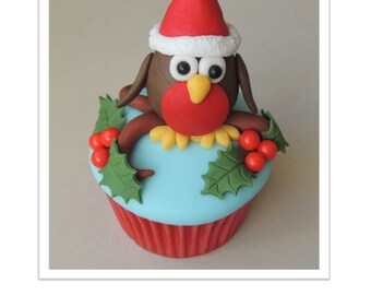 Little 3D Christmas Robin Cupcake