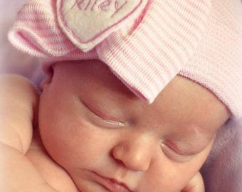 Personalized newborn hat, Newborn hat, newborn girl, baby girl hospital hat, Baby Name Hat. Hospital Newborn Beanie, Newborn girl hat