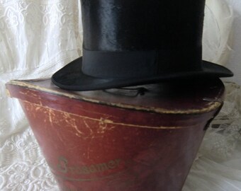 Vintage Antique 3 Set Hasenfilz hat cylinder in hat with gloves