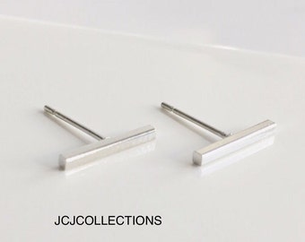 Tiny Bar Earrings, Square Bar. Earrings, Silver, Simple