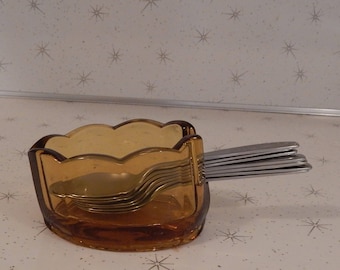 Rare 1970s Amber Glass Spoon Holder
