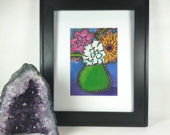 Spring Bouquet - Matted Mixed Media Art Print - 5x7 matted to 8x10 inches - Ready to Frame