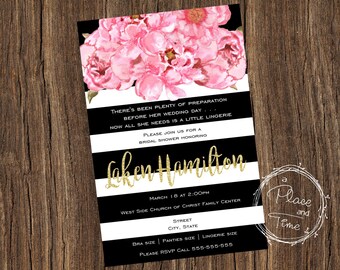 Black Stripe Floral Bridal Shower