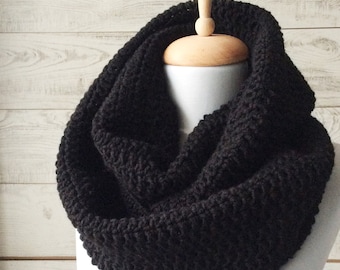 Black scarf, knit scarf, mens scarf, winter scarf, infinity scarf, wool scarf, black infinity scarf