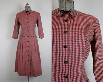 1950's Red and Black Plaid New Look Dress / Size Medium